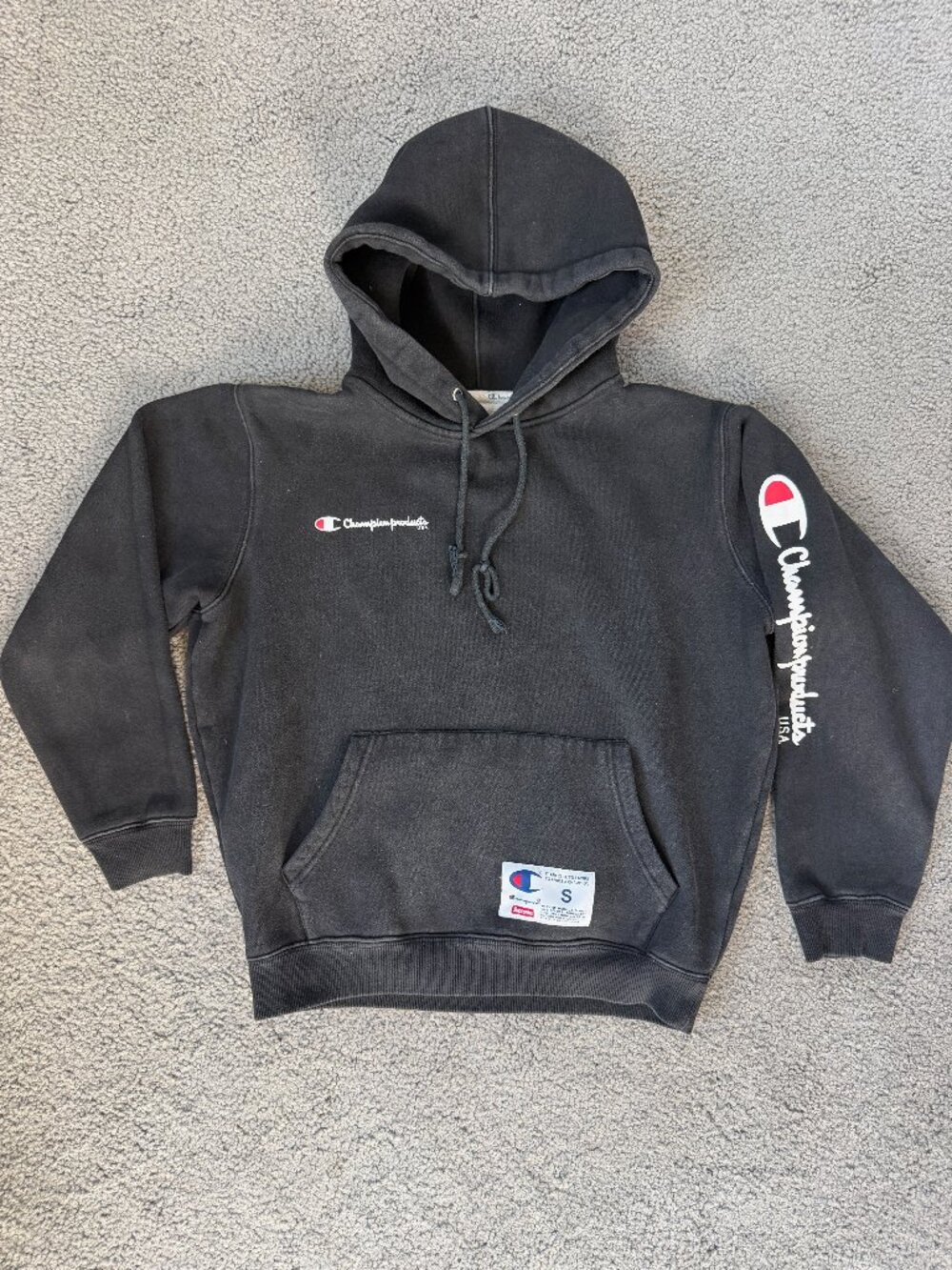 Supreme x Champion FW16 Hooded Sweatshirt Black Size Small Authentic - Skater